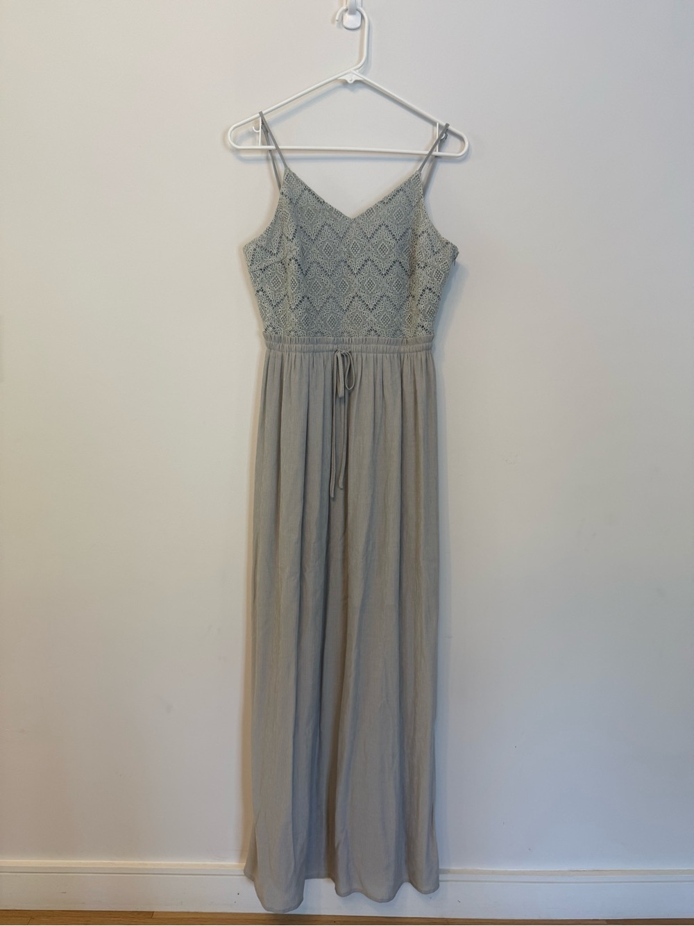Doe & Rae Light Gray Crochet Bodice Maxi Dress